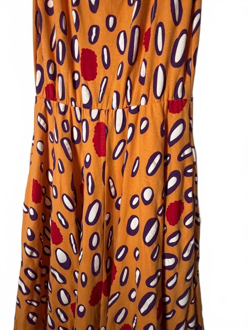 Nooworks Abstract Print Tank Midi Dress Skater Fit and Flare Orange Yellow - Picture 3 of 5